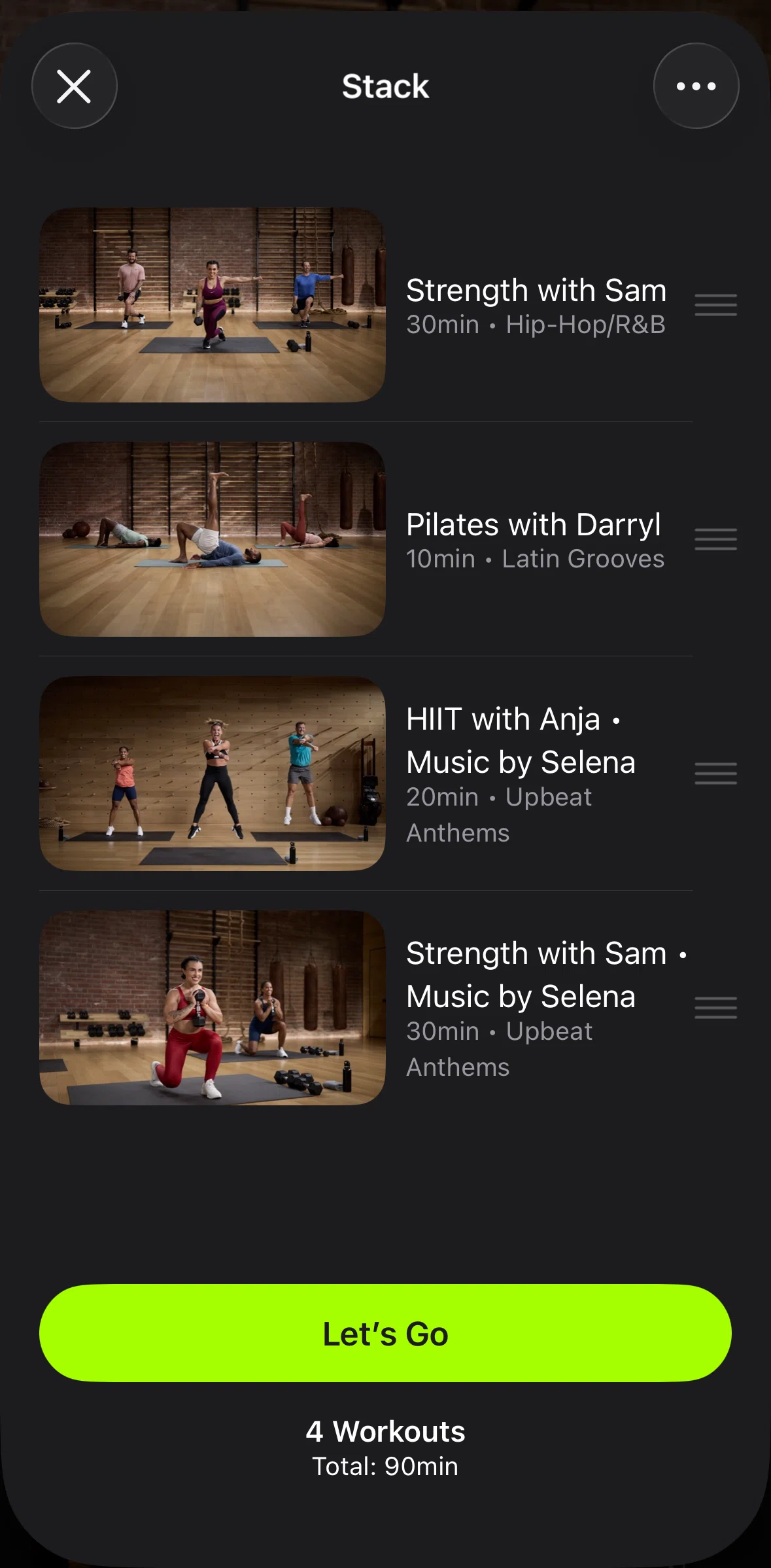 Apple Fitness Screen screen in the Rearranging workouts flow
