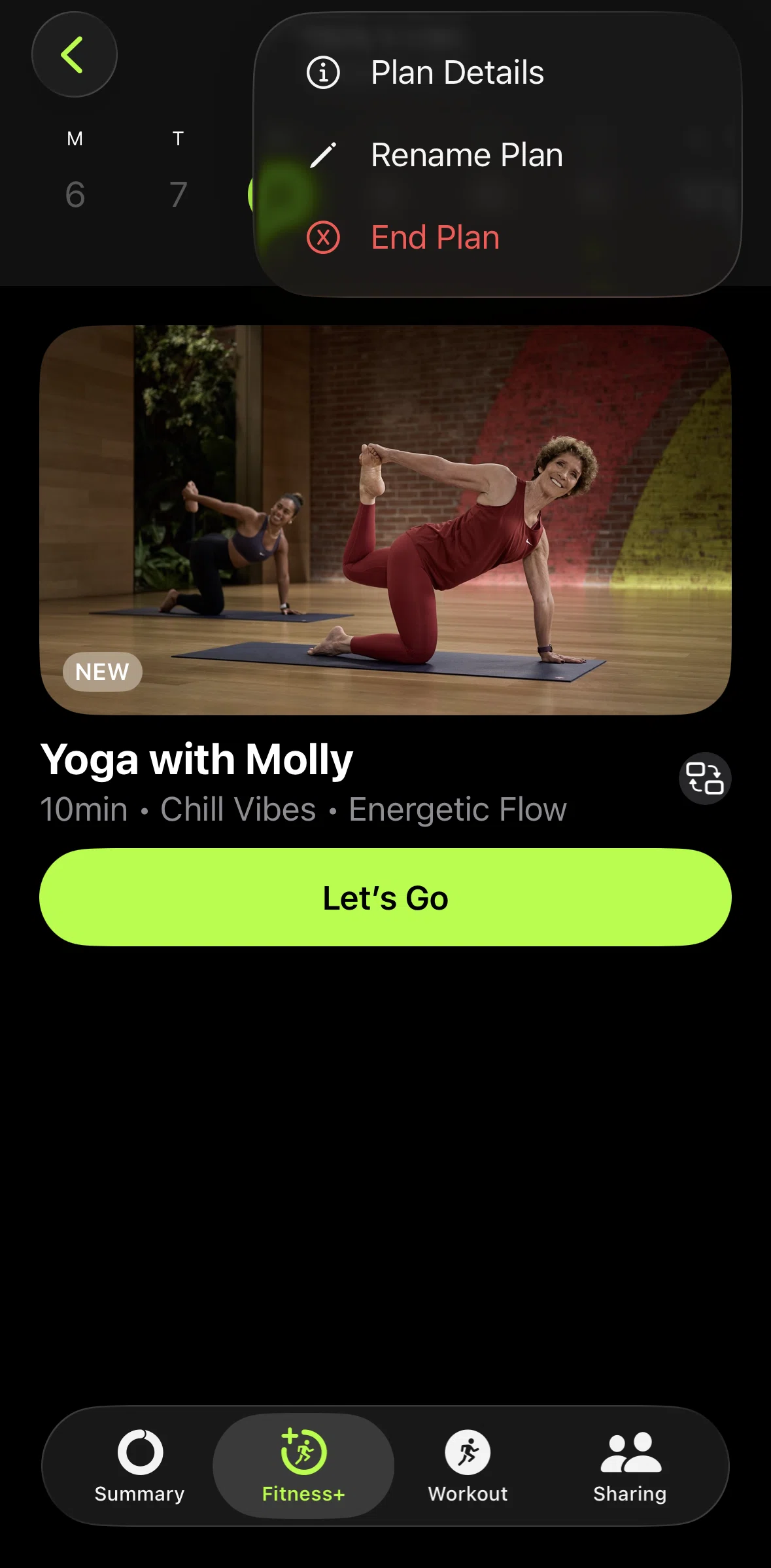 Apple Fitness Screen screen in the Renaming a plan flow