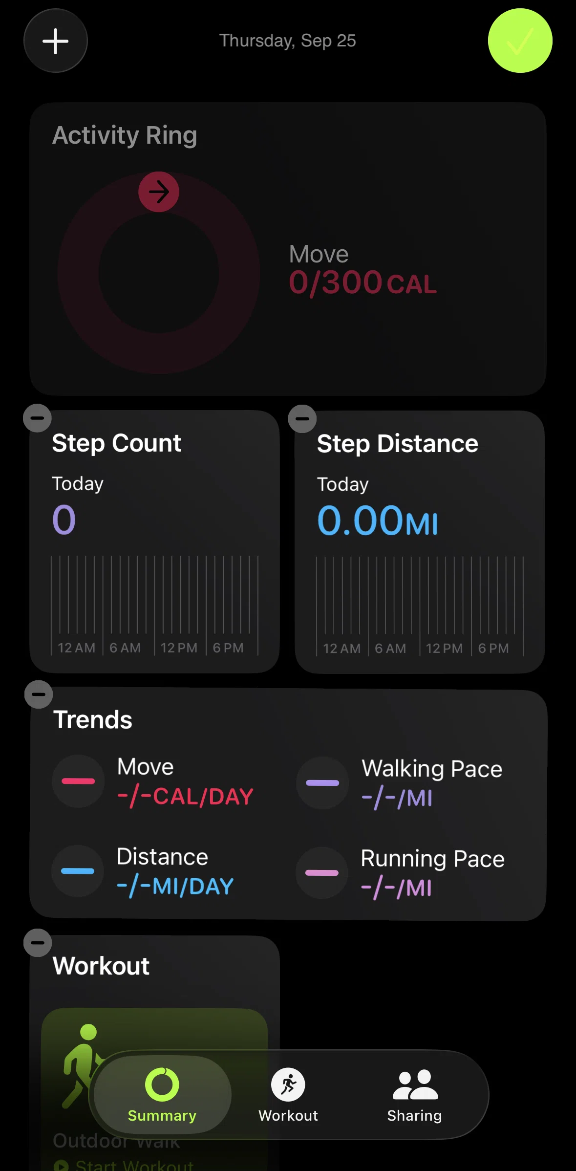 Apple Fitness Screen screen in the Reordering cards flow