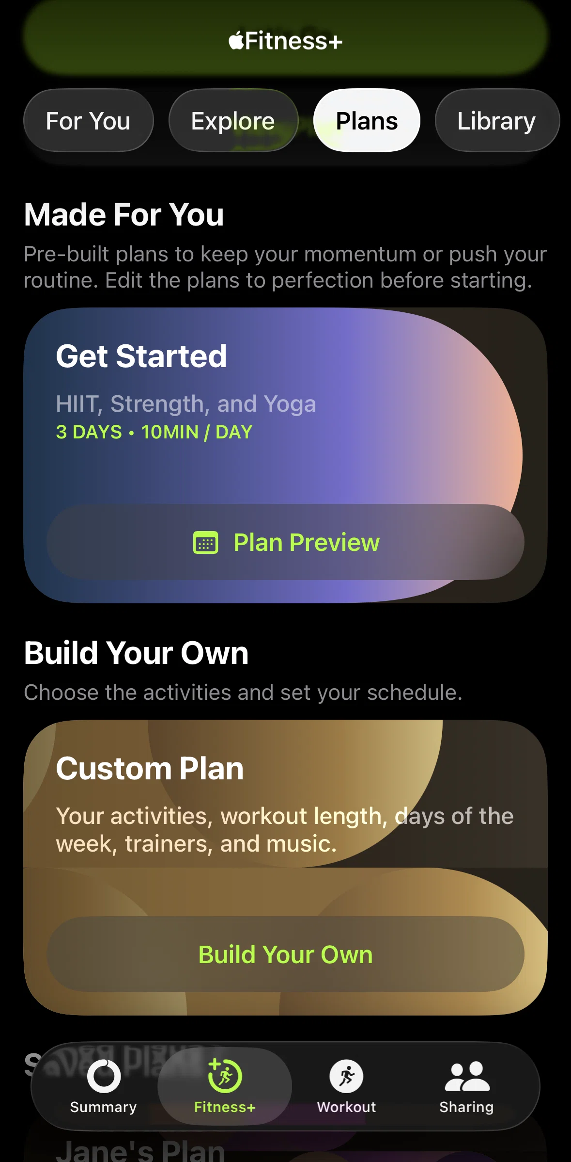 Apple Fitness Screen screen in the Replacing a plan flow