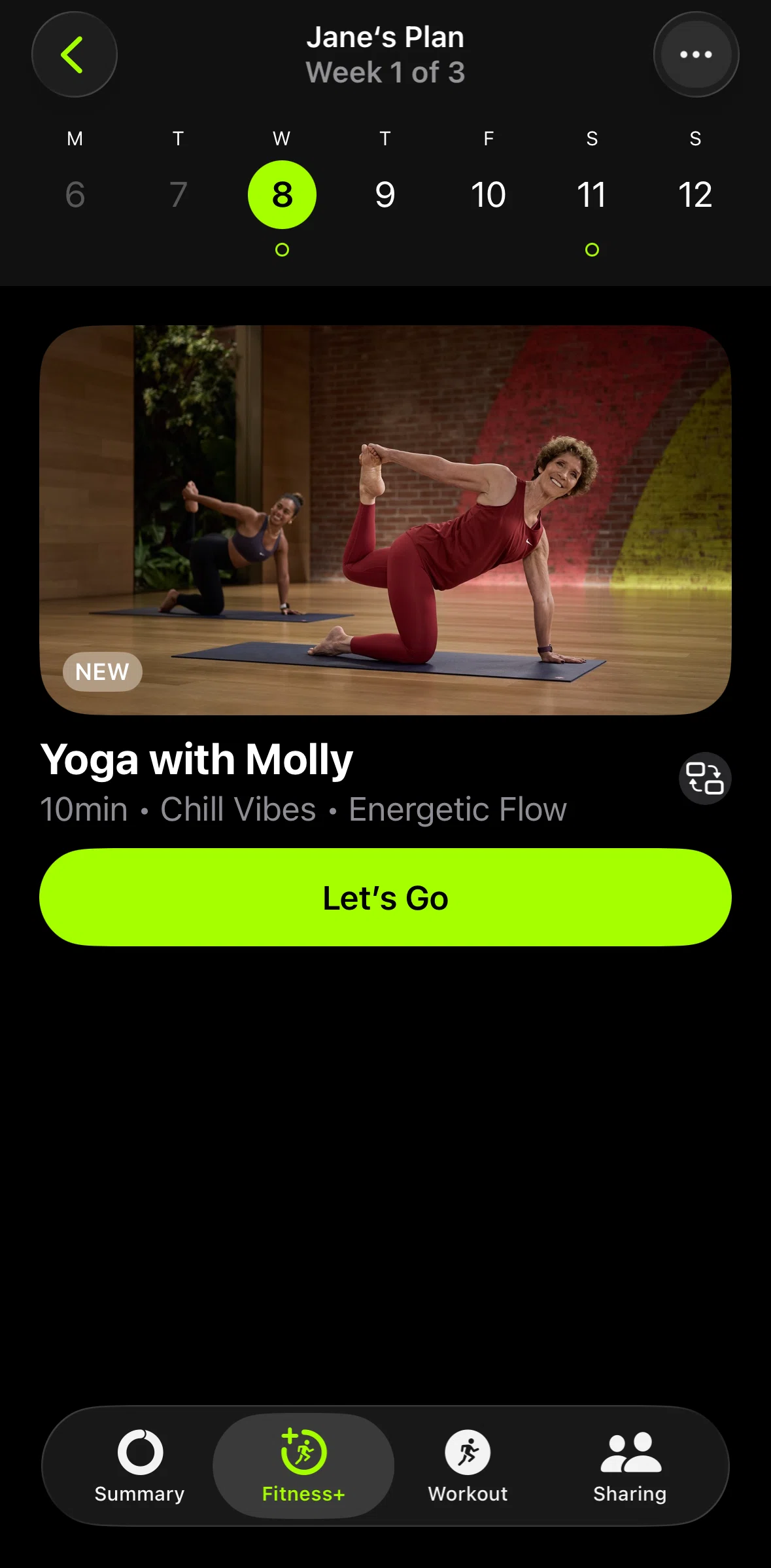 Apple Fitness Screen screen in the Replacing a workout flow