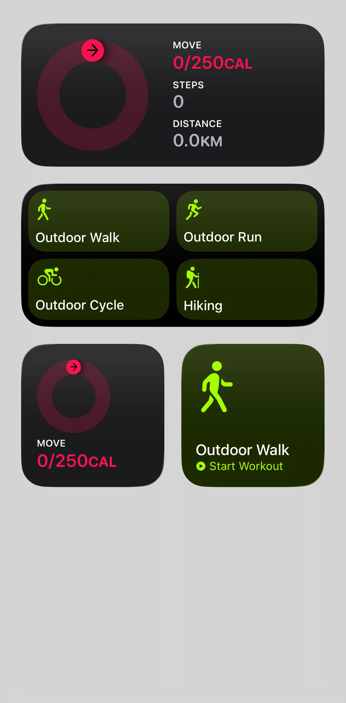 Apple Fitness Screen screen in the Widgets flow