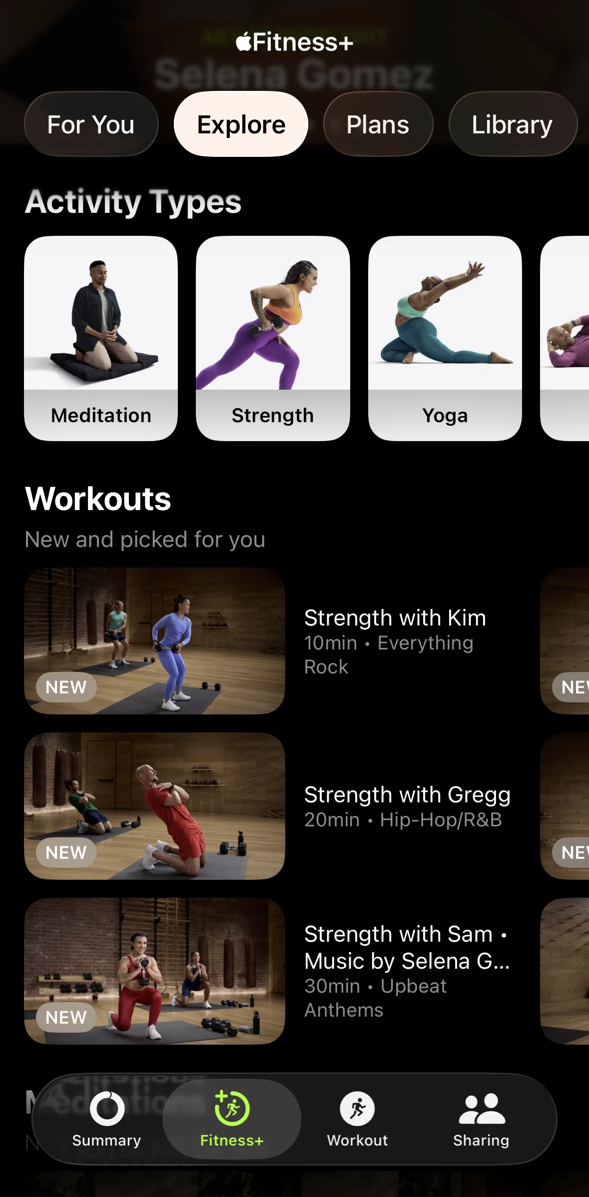 Apple Fitness Screen screen in the Workout category detail flow