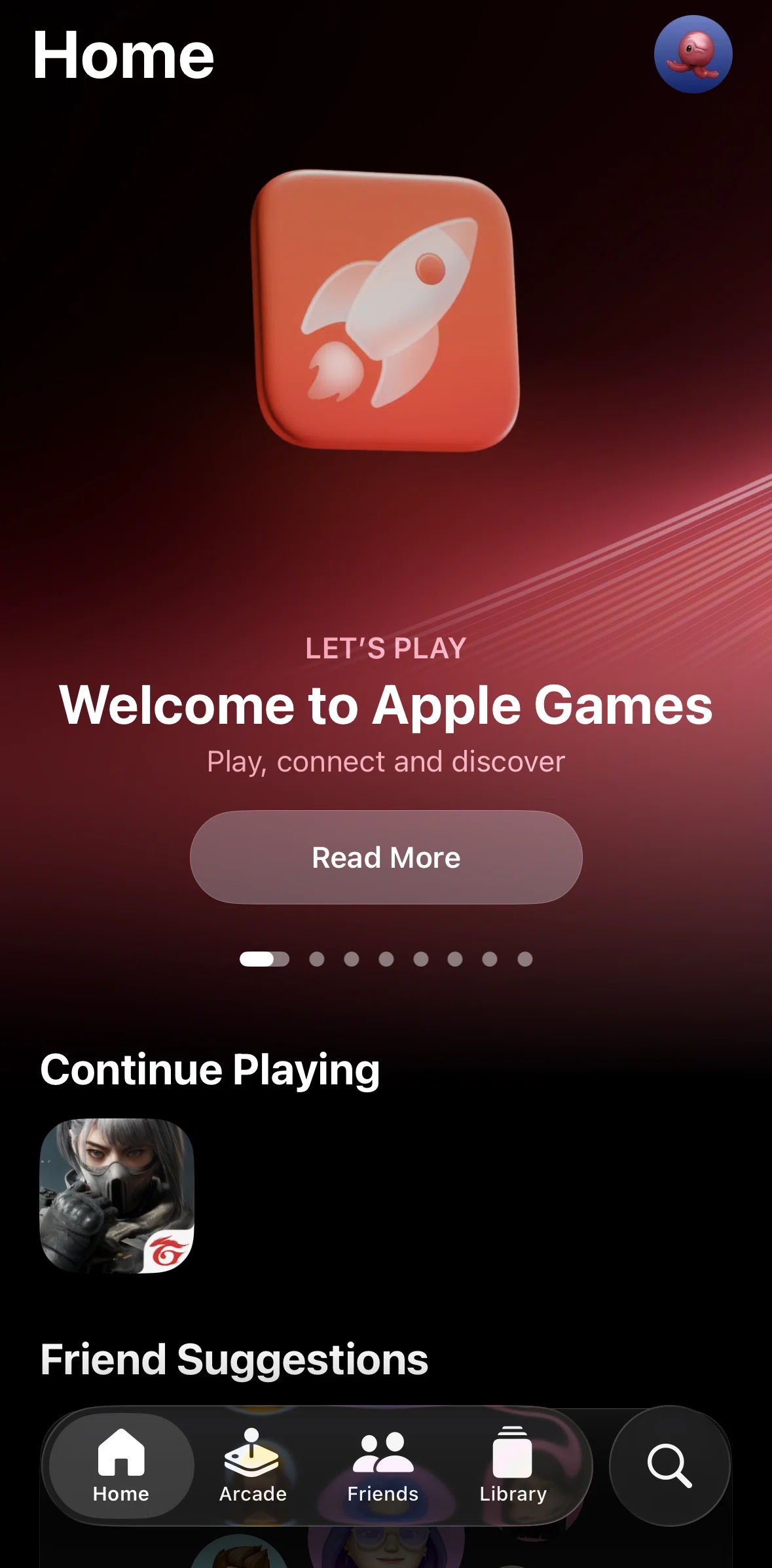 Apple Games Screen screen in the Friends flow