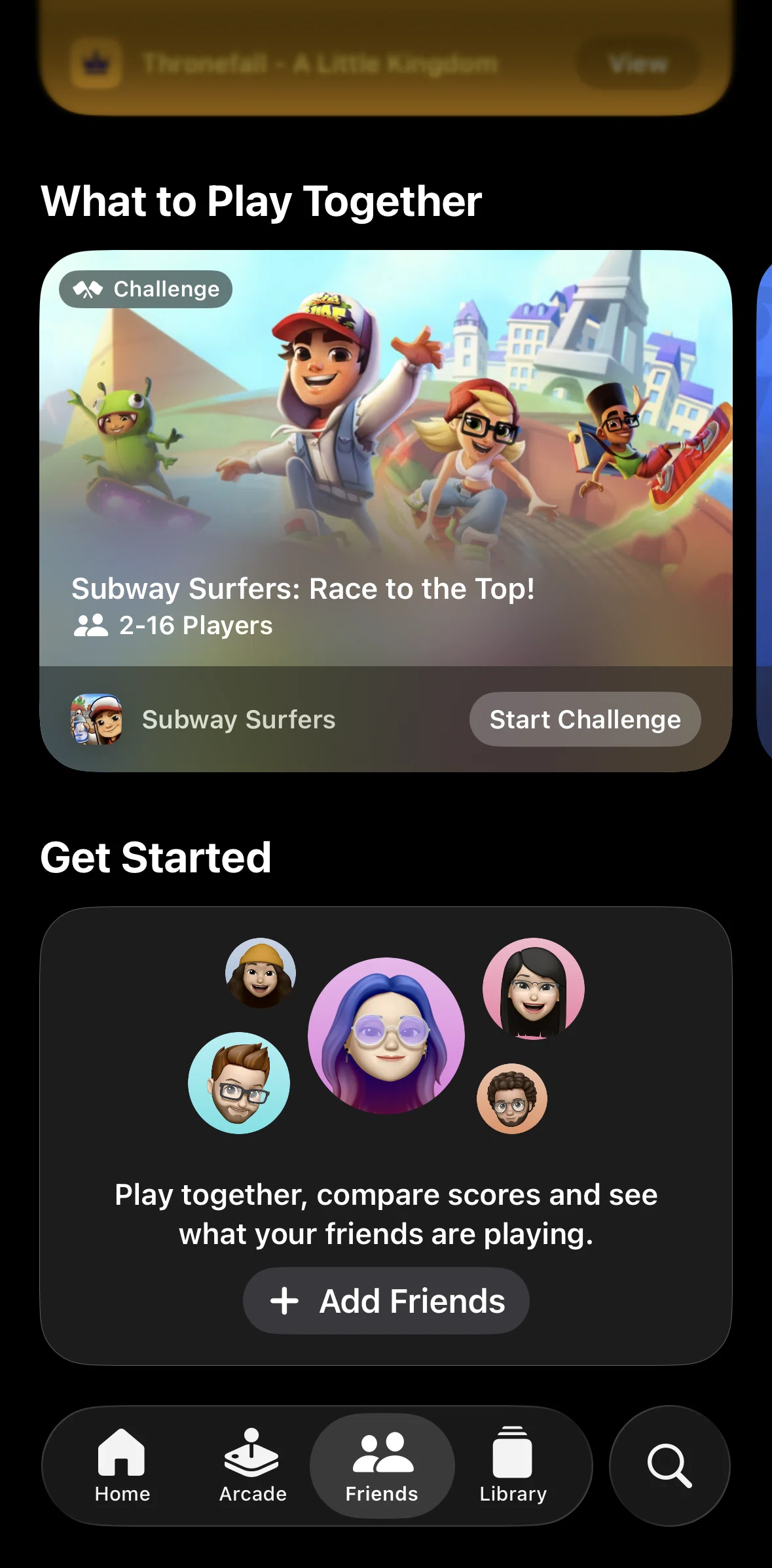 Apple Games Screen screen in the Invite a friend flow