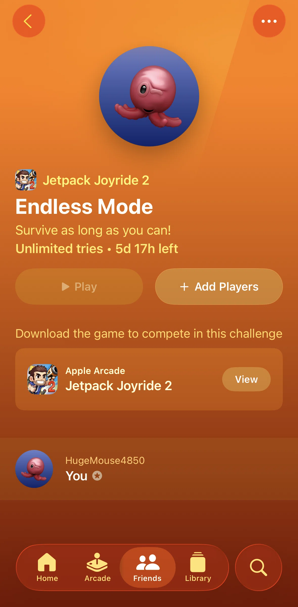 Apple Games Screen screen in the Leaving a challenge flow