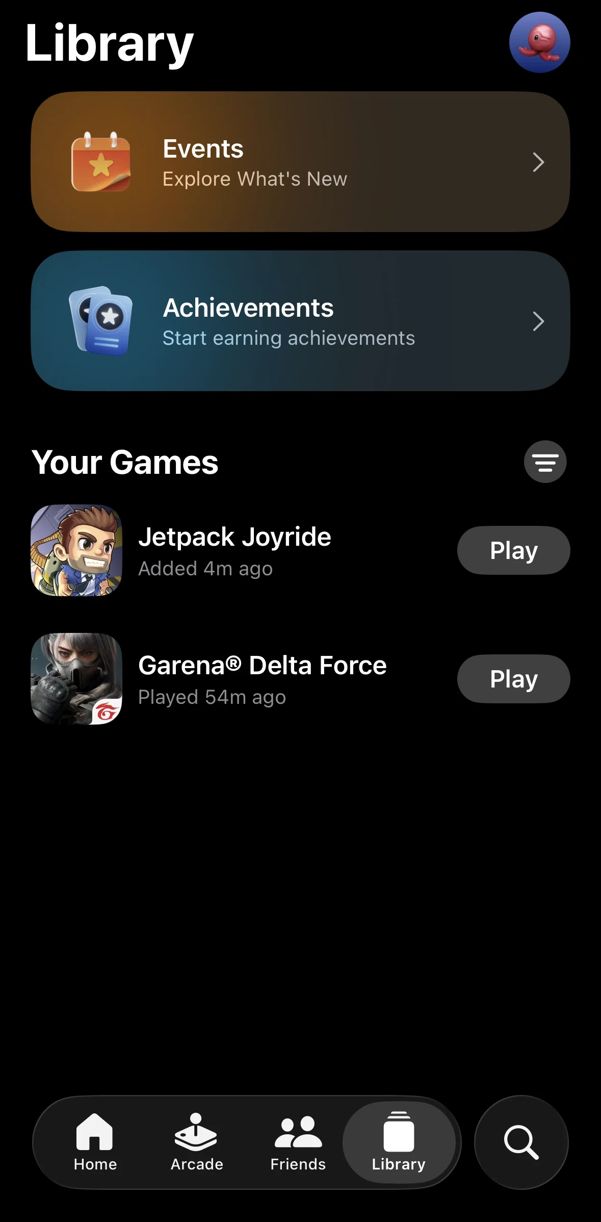 Apple Games Screen screen in the Sorting Library flow