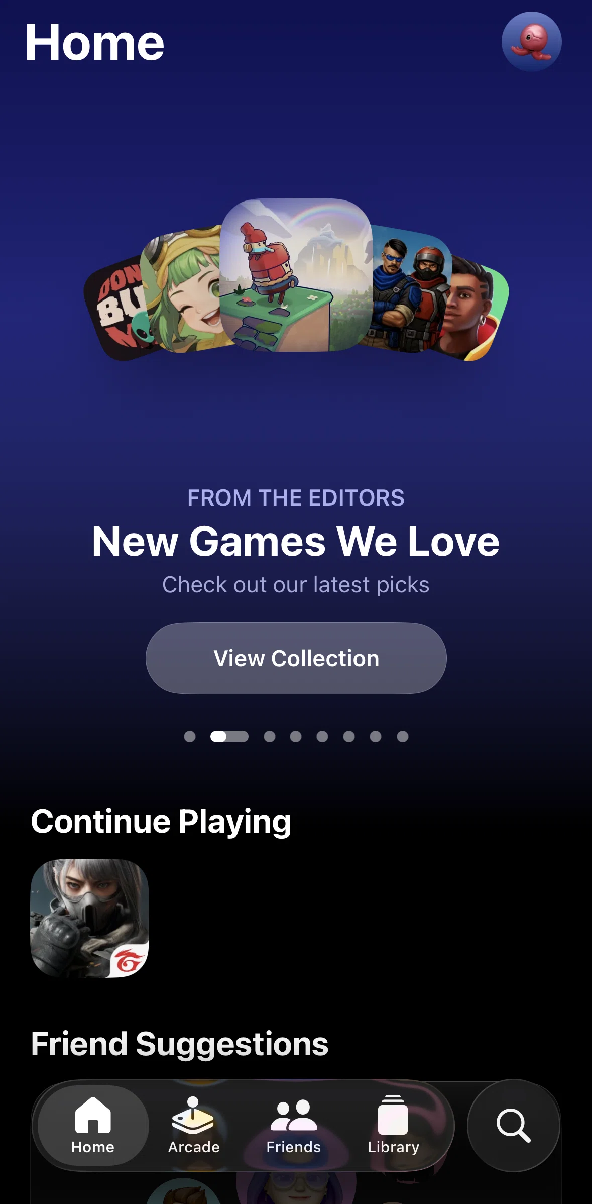 Apple Games Screen screen in the View collection flow