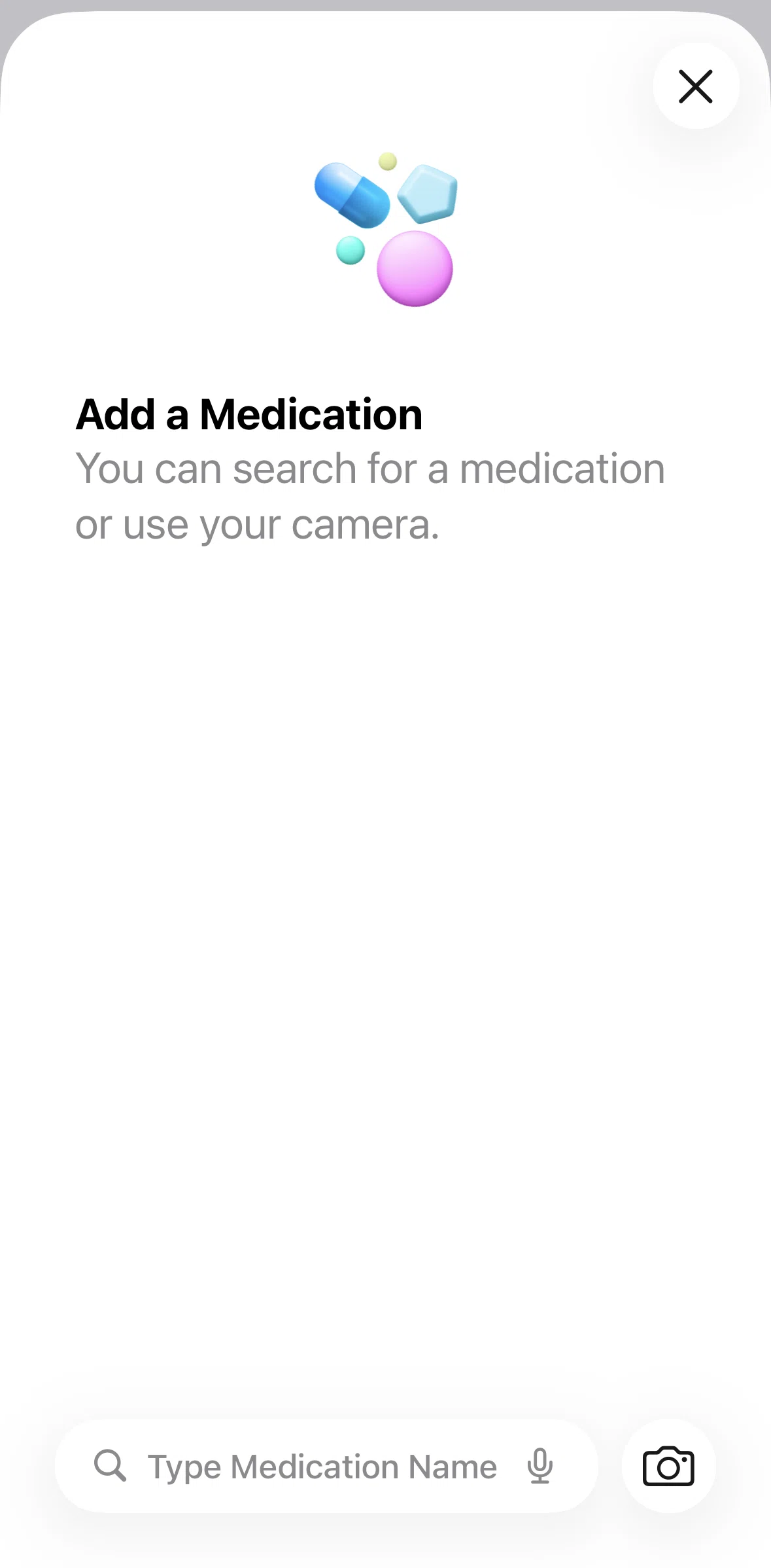 Apple Health Screen screen in the Add a medication (camera) flow