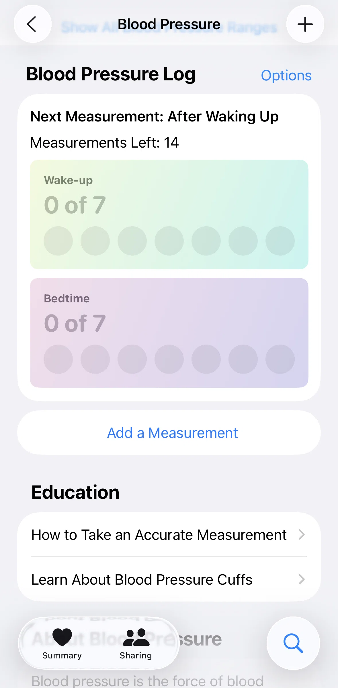 Apple Health Screen screen in the Adding a blood pressure measurement flow