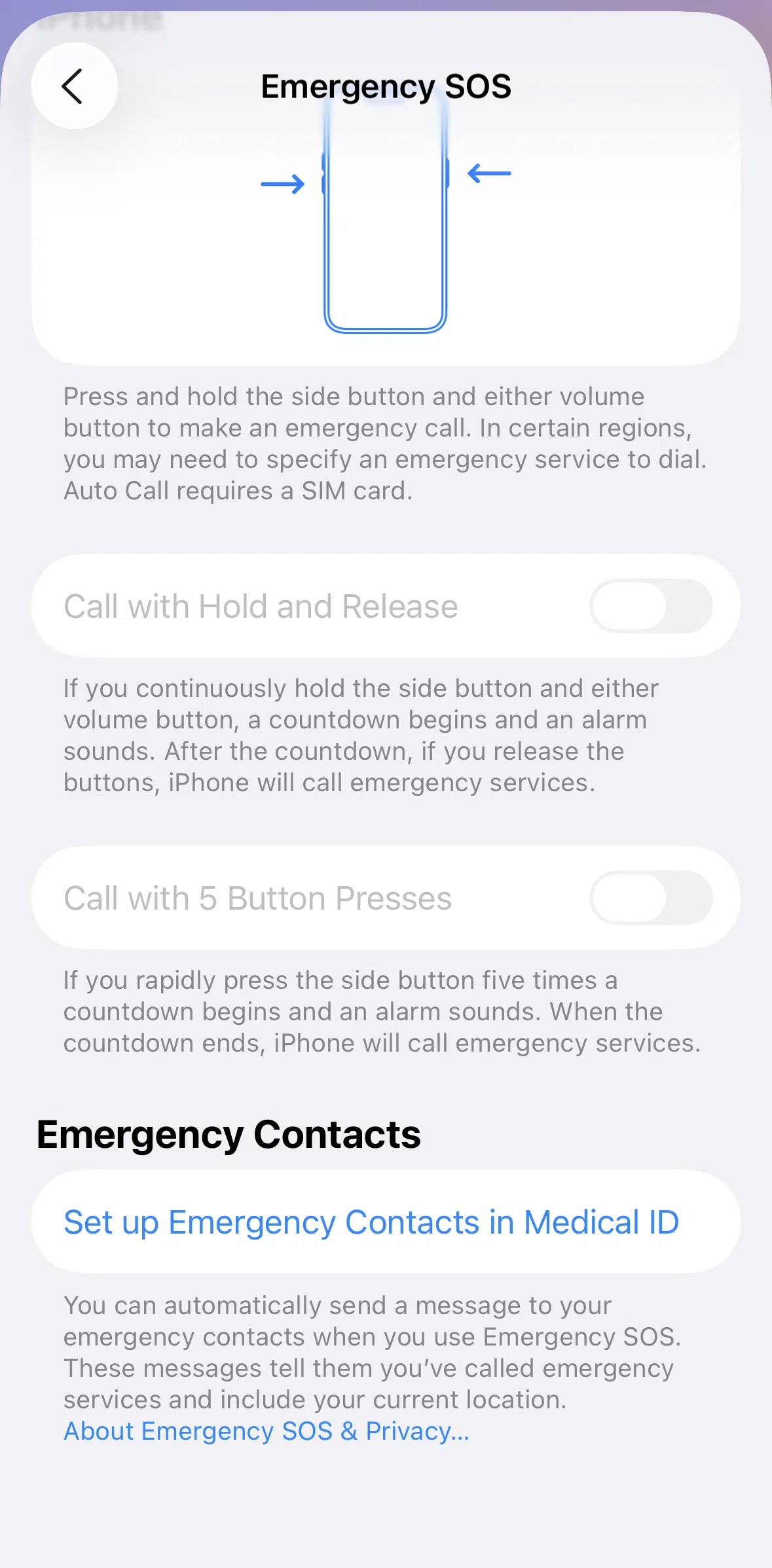 Apple Health Screen screen in the Adding an emergency contact flow