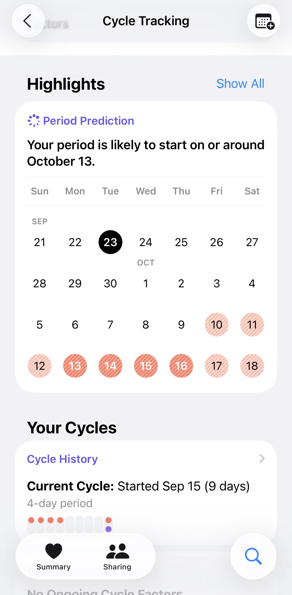 Apple Health Screen screen in the Cycle detail flow