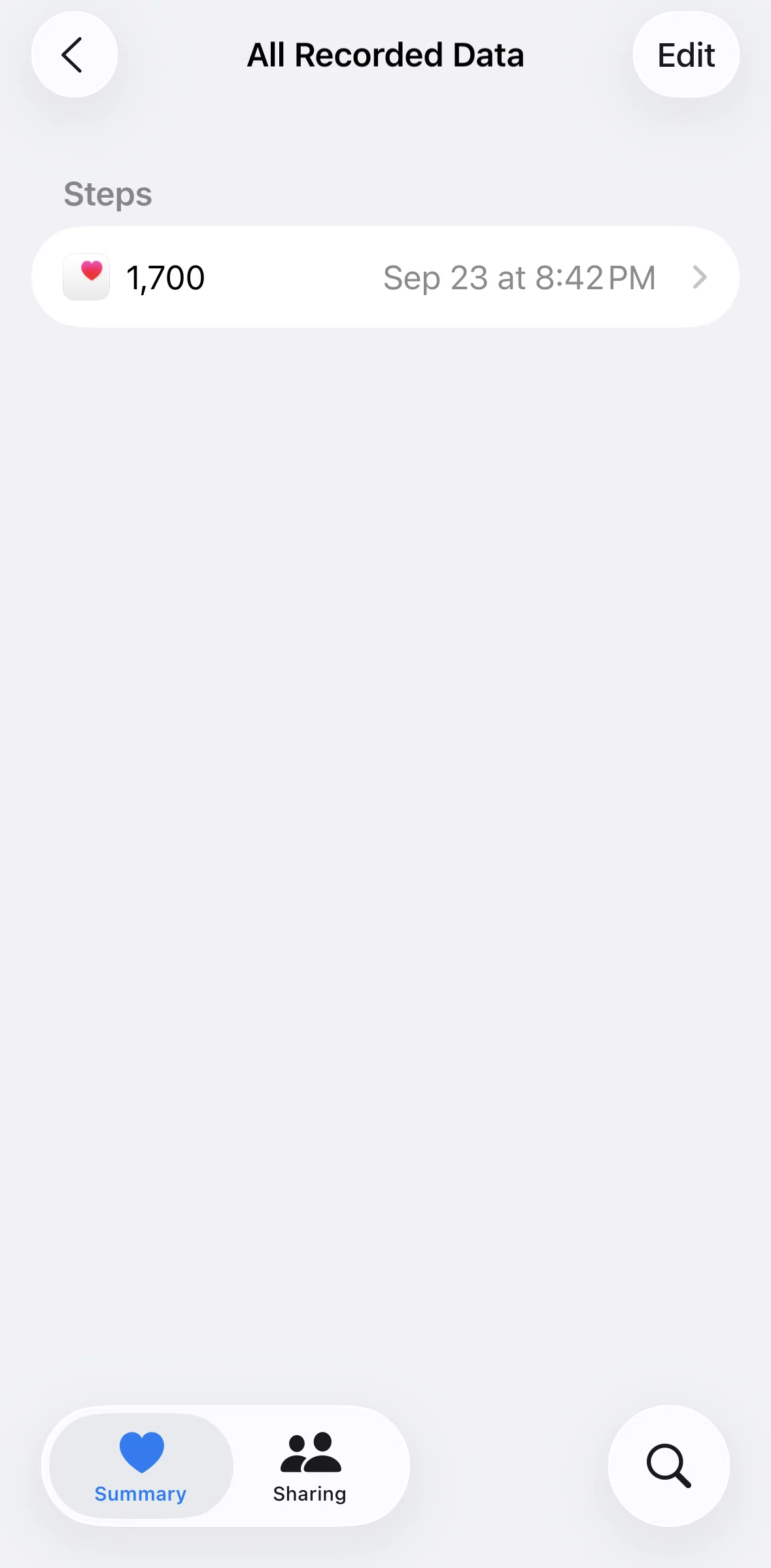 Apple Health Screen screen in the Deleting a recorded data flow