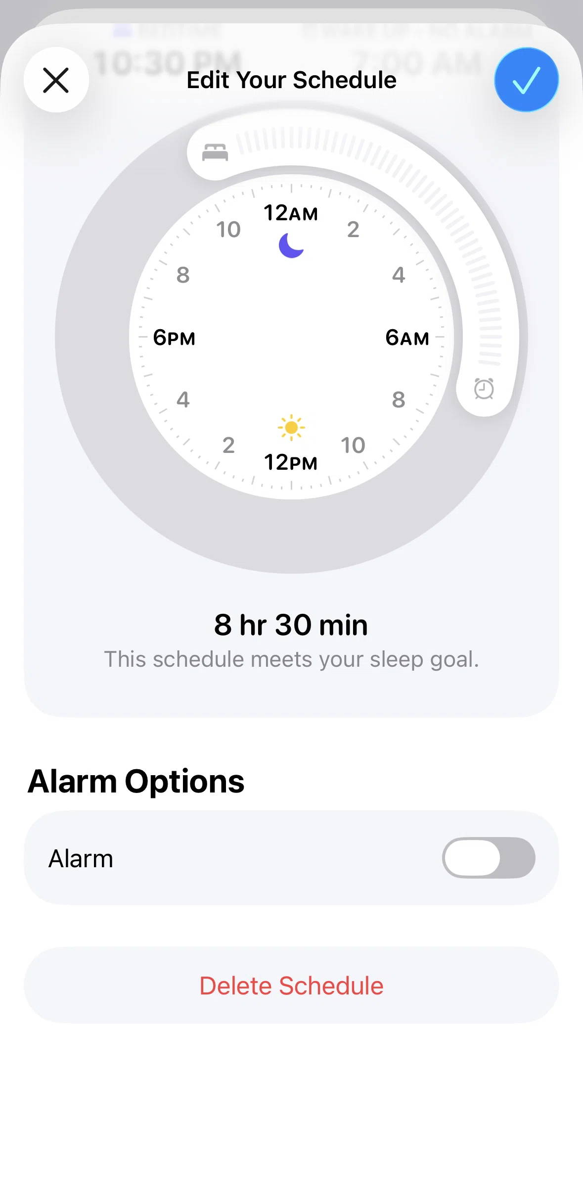 Apple Health Screen screen in the Deleting a sleep schedule flow