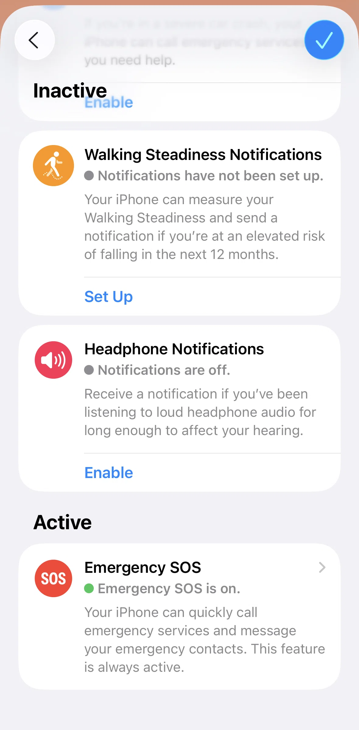 Apple Health Screen screen in the Emergency SOS flow