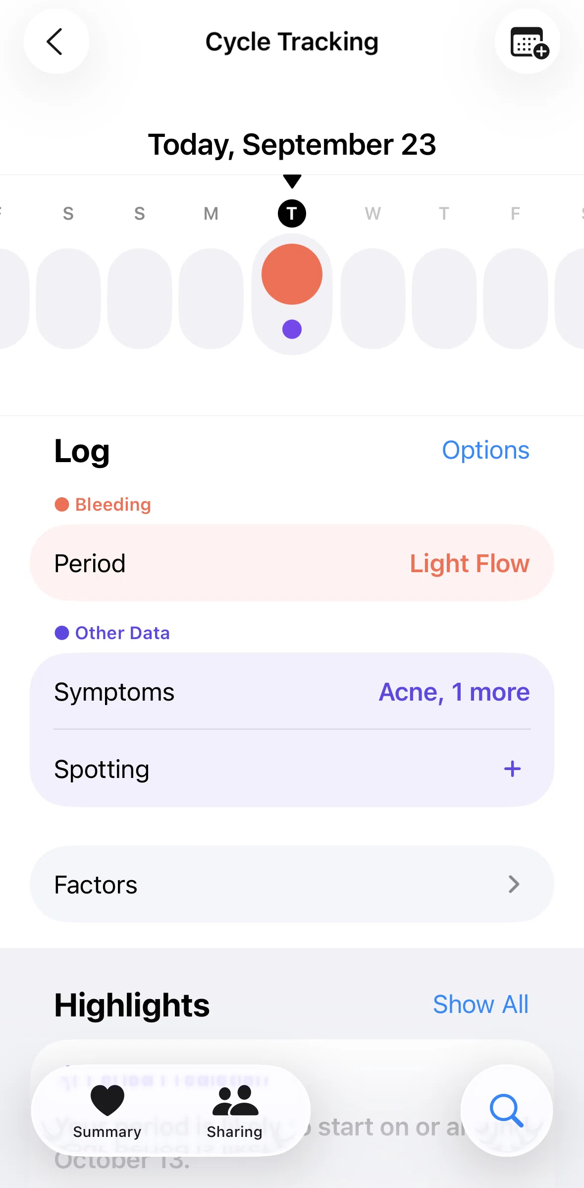 Apple Health Screen screen in the Factors flow