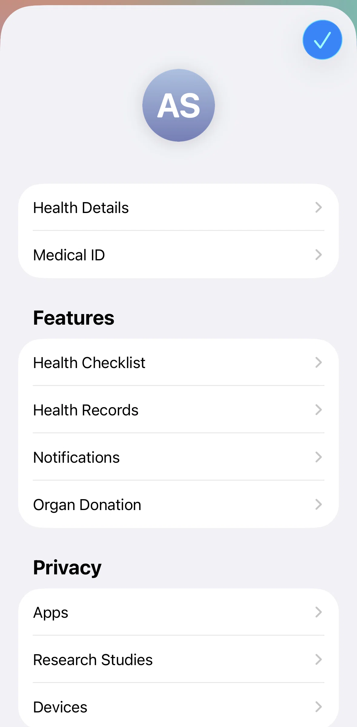 Apple Health Screen screen in the Health details flow