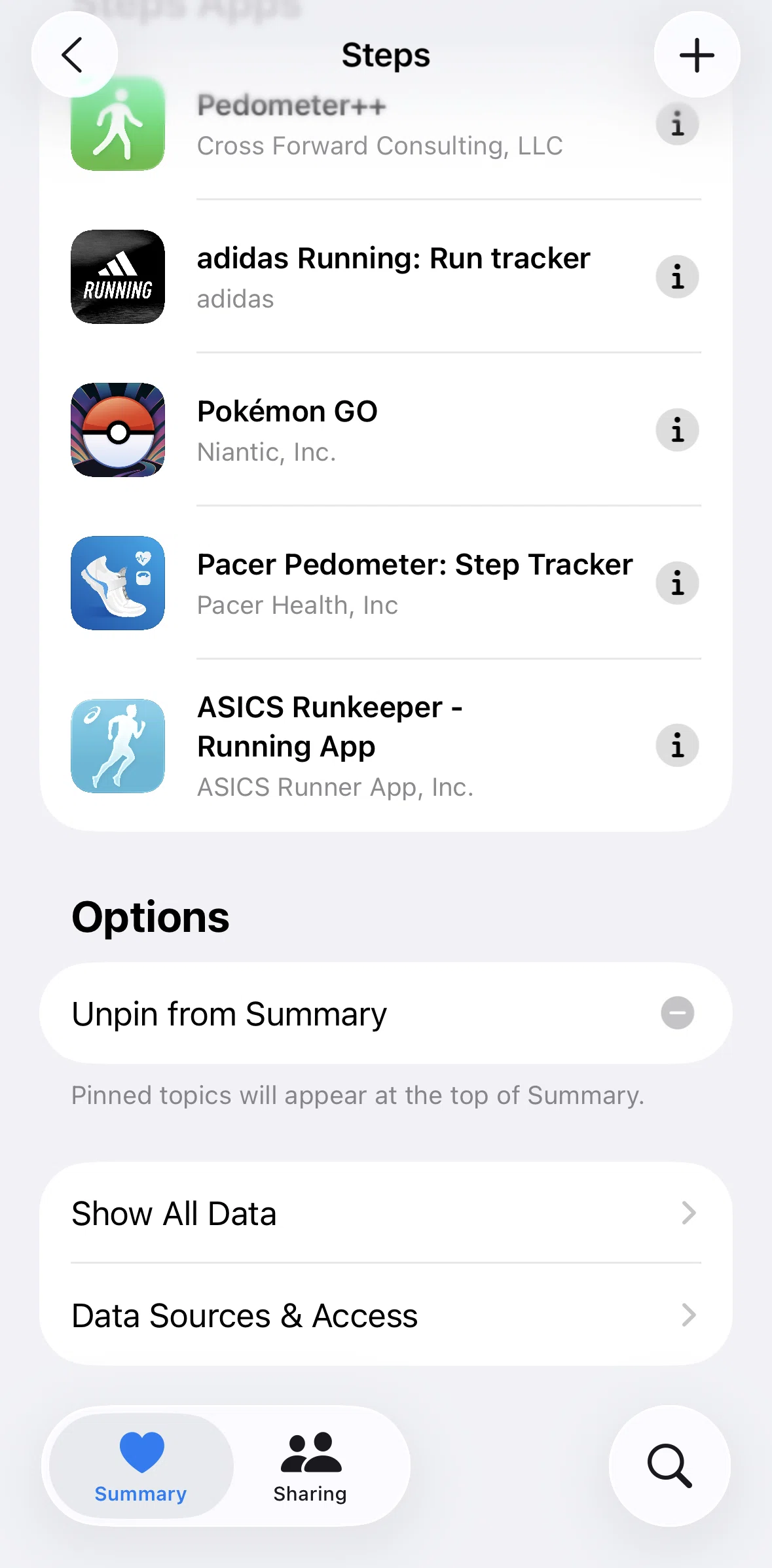 Apple Health Screen screen in the Pinning to summary flow