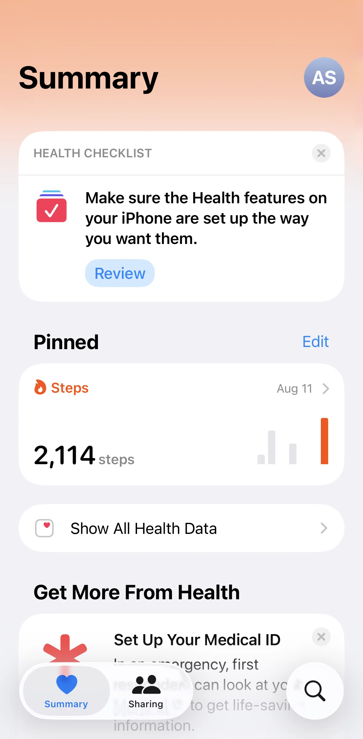 Apple Health Screen screen in the Reordering a list flow