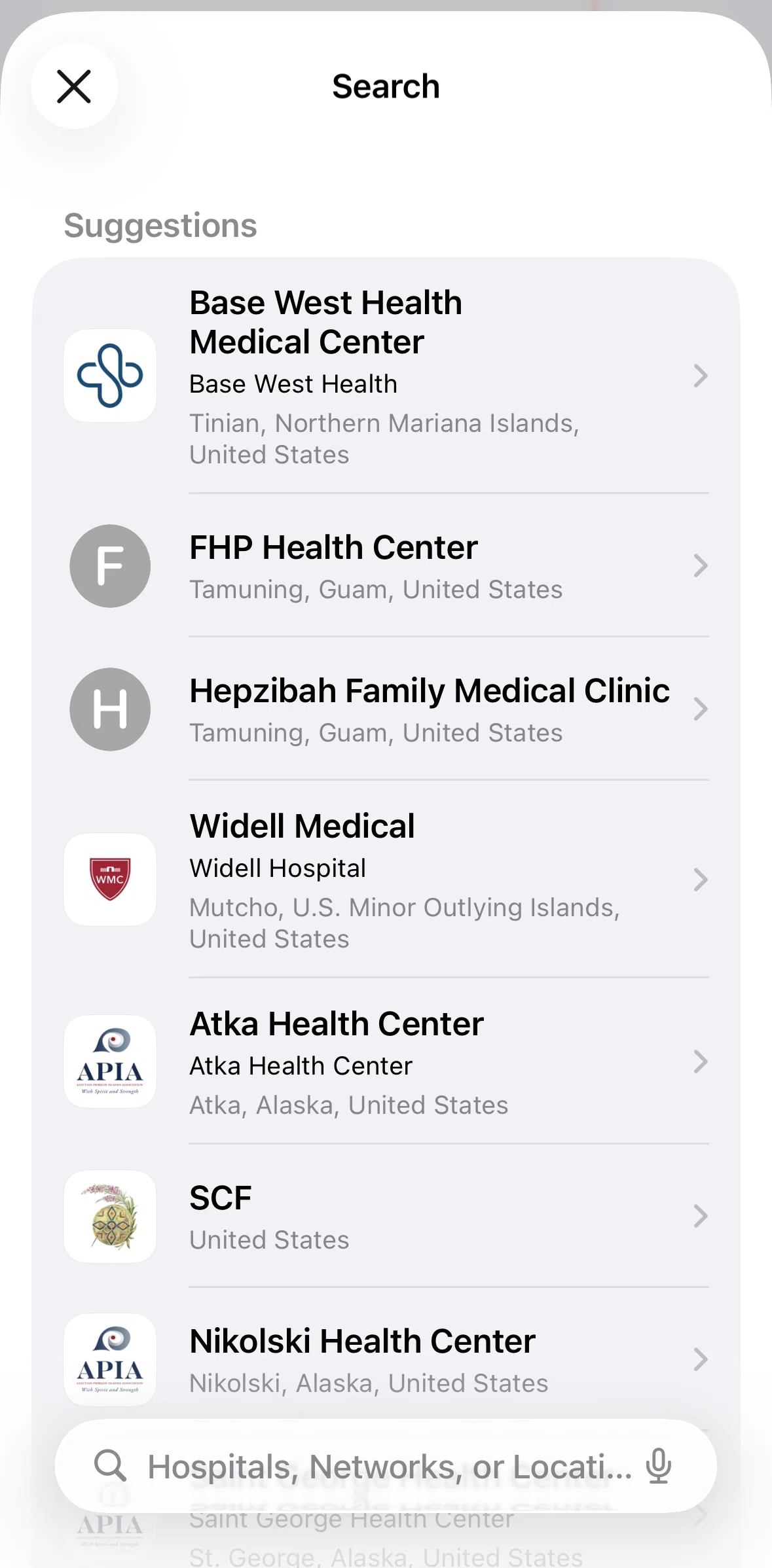 Apple Health Screen screen in the Searching  a hospital flow