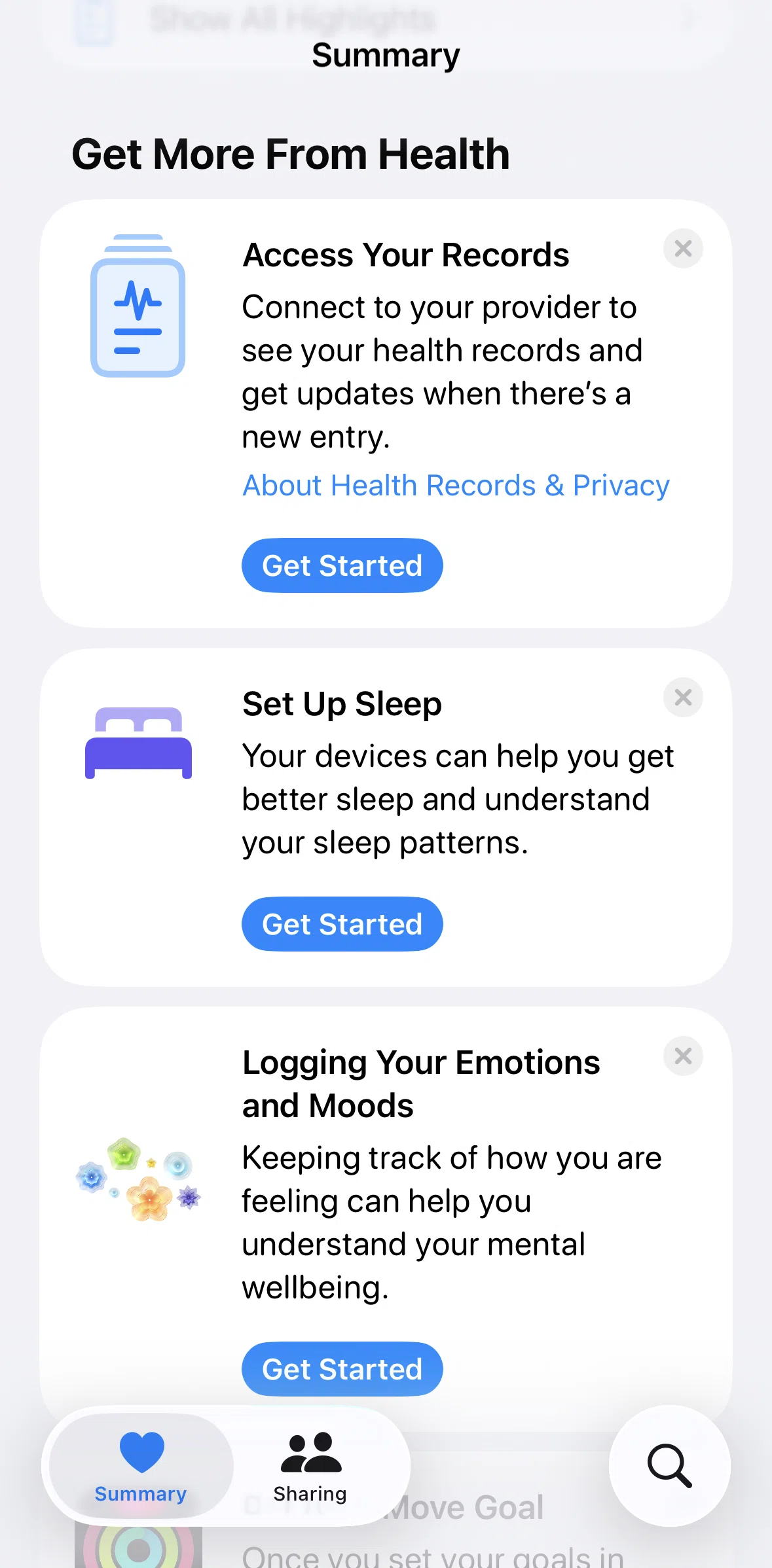 Apple Health Screen screen in the Setting up a sleep schedule flow