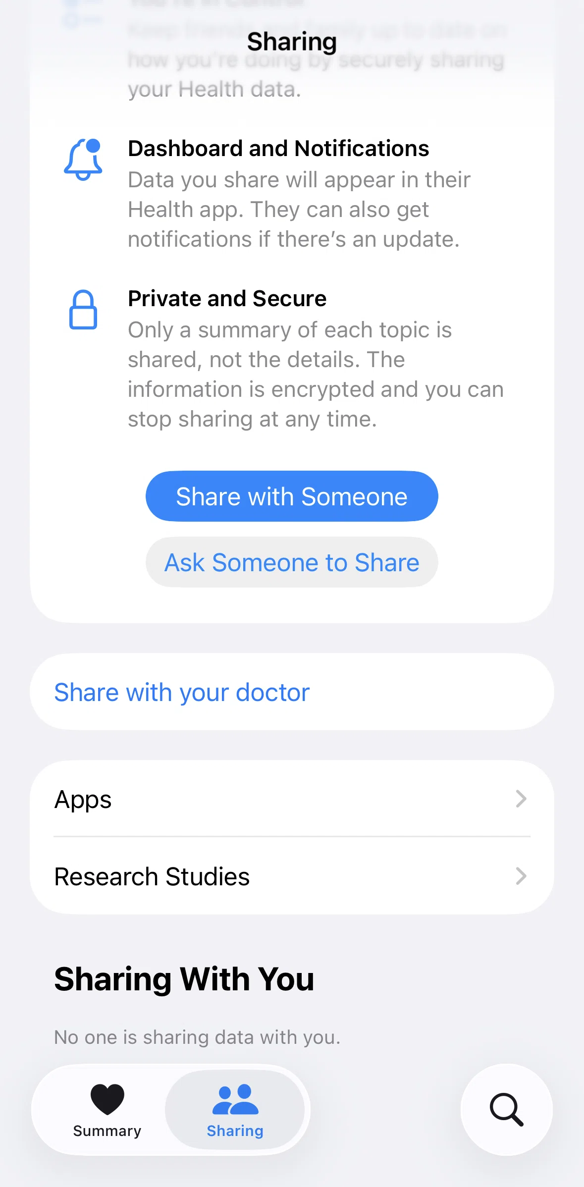 Apple Health Screen screen in the View research studies flow