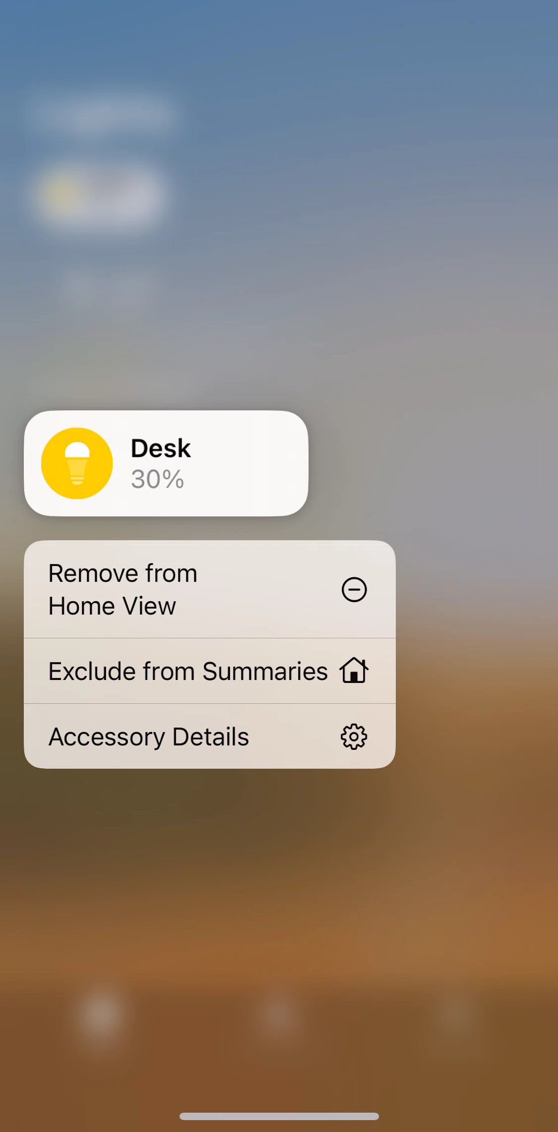 Apple Home Screen screen in the Accessory details (Light) flow