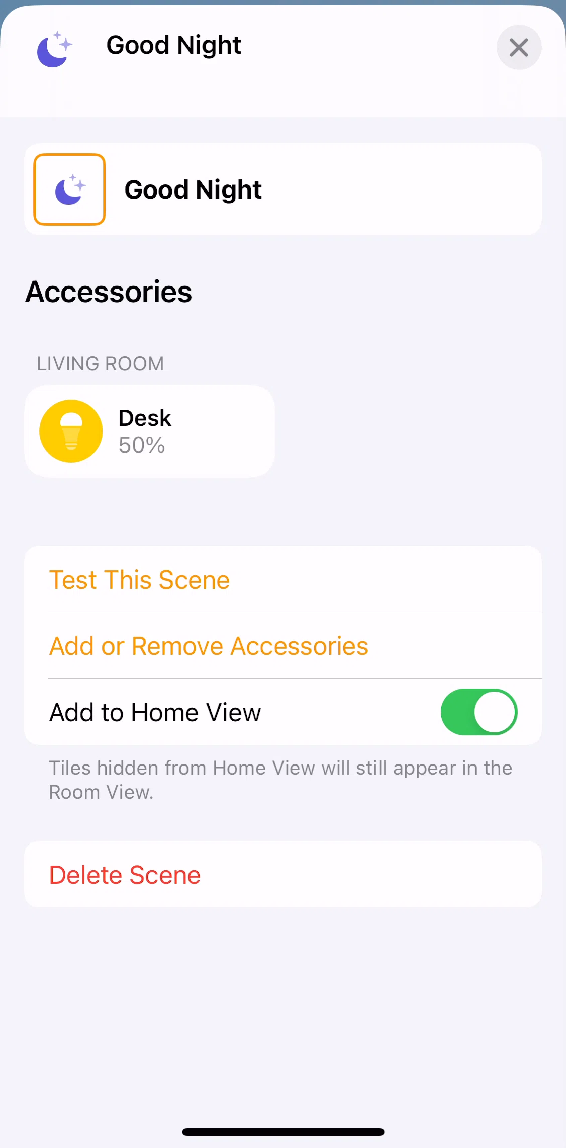 Apple Home Screen screen in the Deleting a scene flow