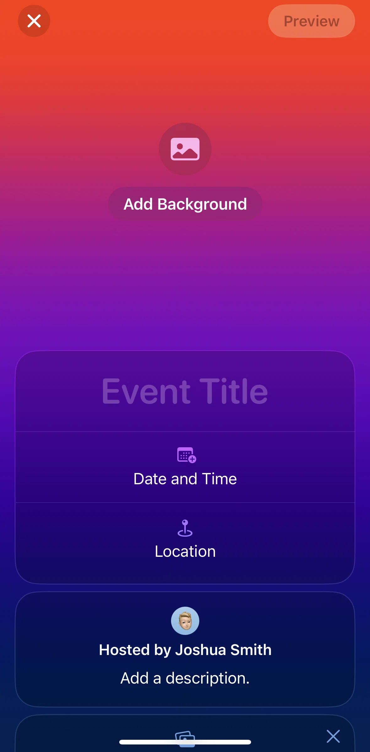 Apple Invites Screen screen in the Adding a background flow