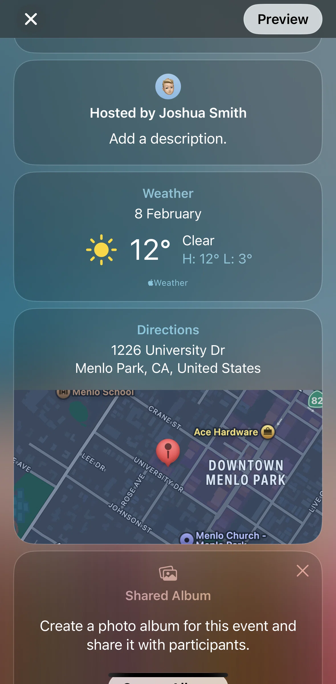 Apple Invites Screen screen in the Adding event details flow