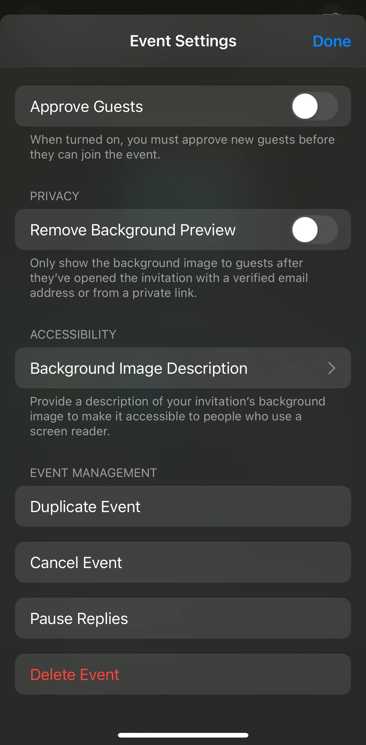 Apple Invites Screen screen in the Deleting an event flow