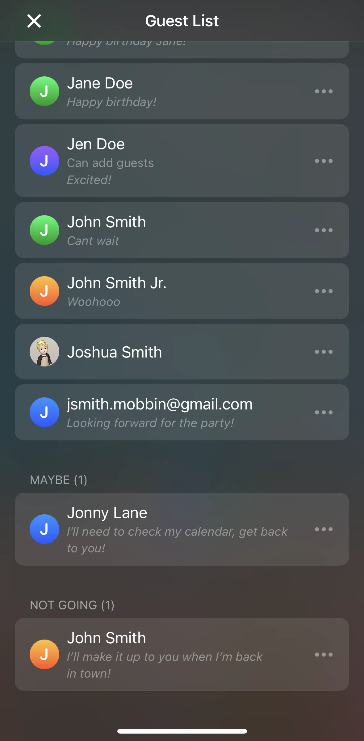 Apple Invites Screen screen in the Guest details flow