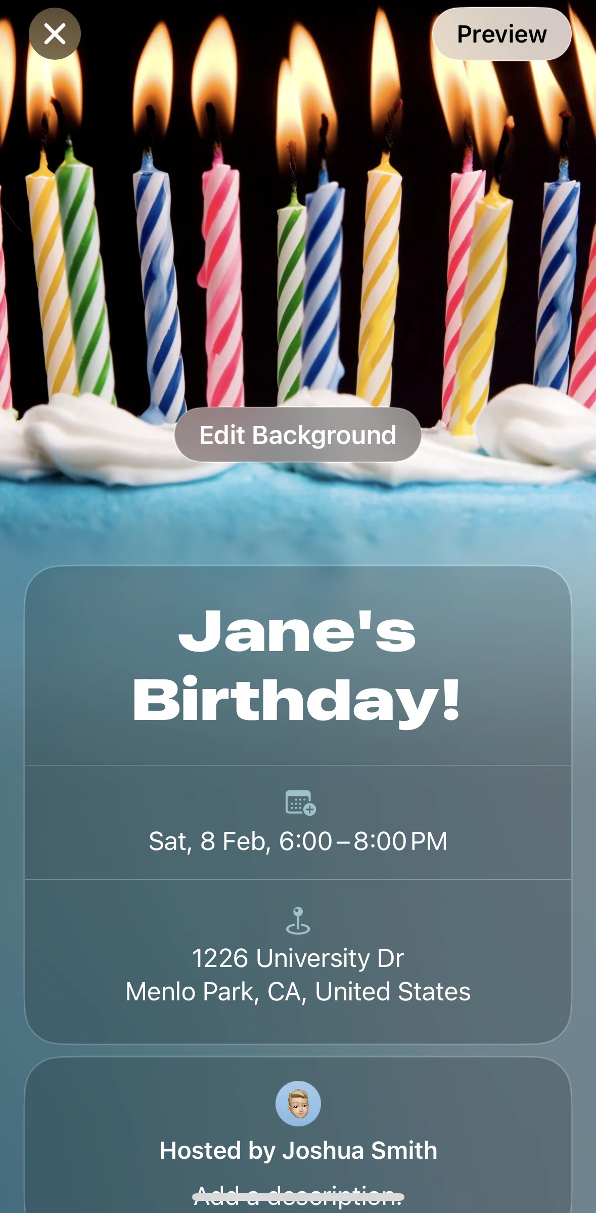 Apple Invites Screen screen in the Saving an event to drafts flow