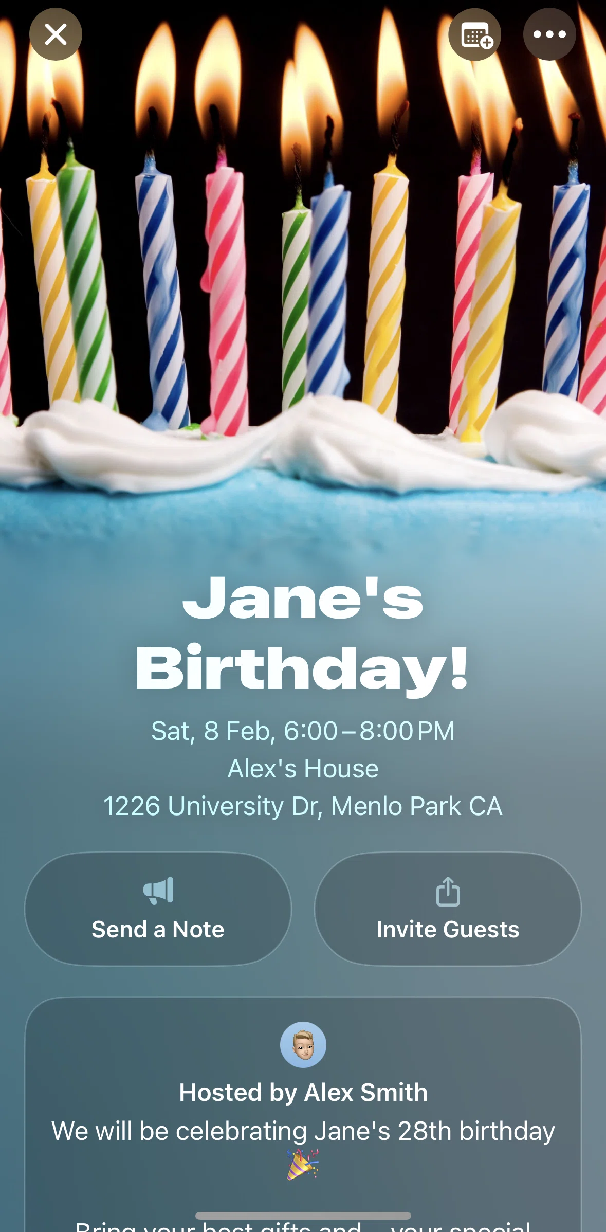 Apple Invites Screen screen in the Sending a note flow