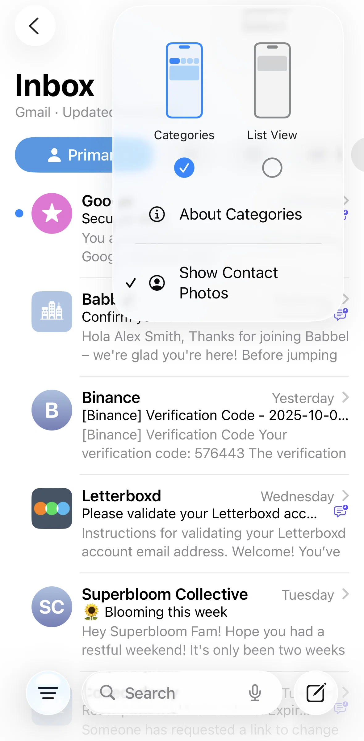 Apple Mail Screen screen in the Hiding contact photos flow