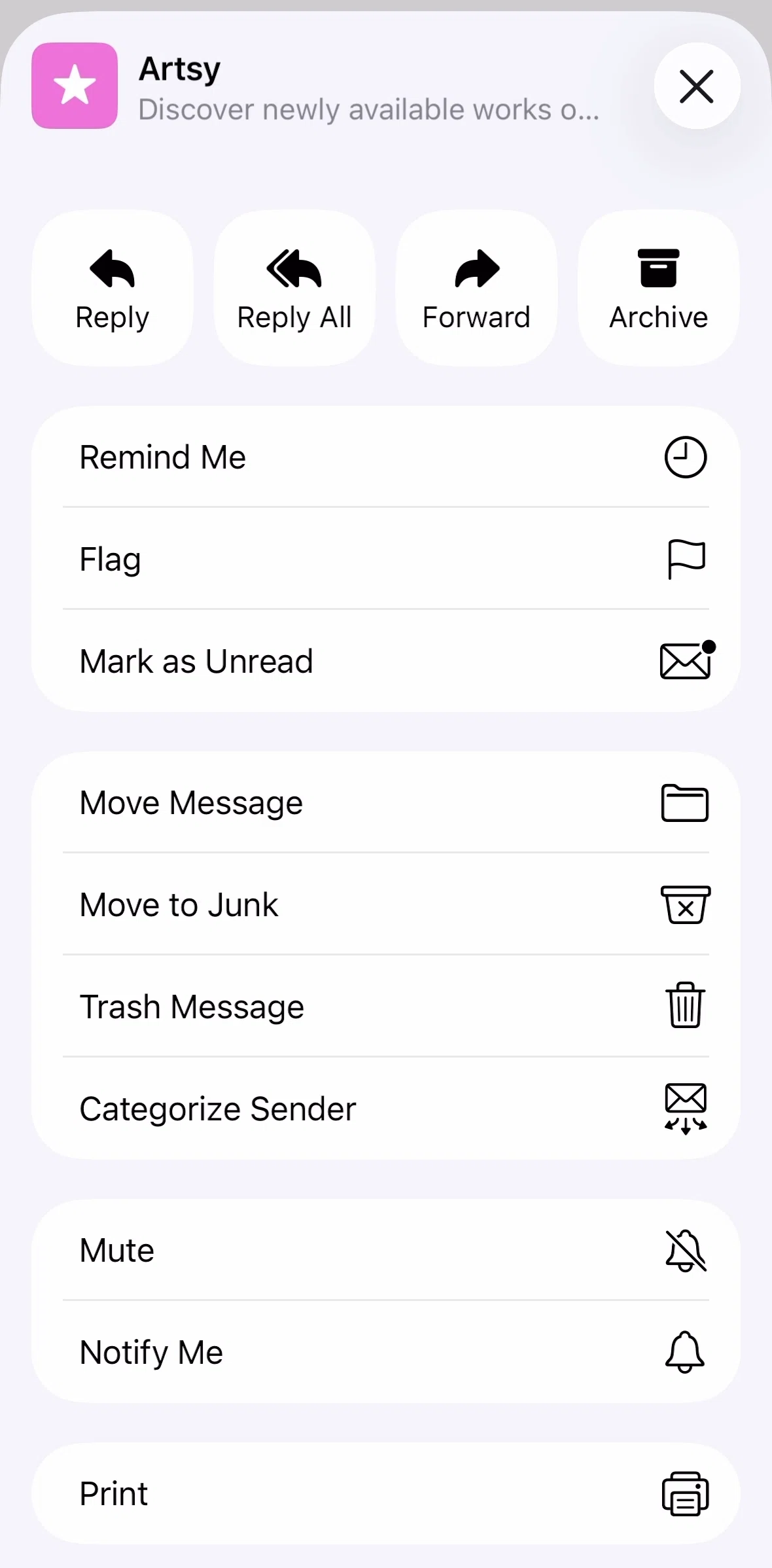 Apple Mail Screen screen in the Print email flow