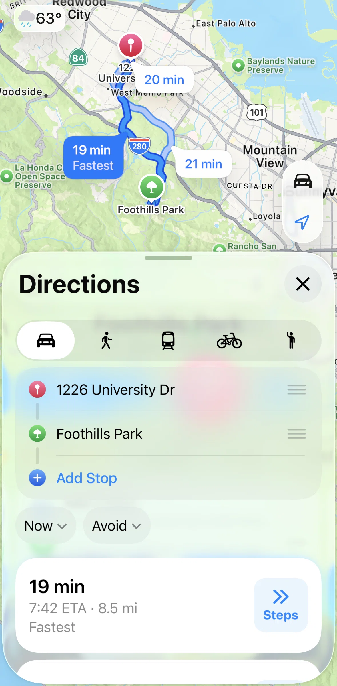 Apple Maps Screen screen in the Adding a stop flow