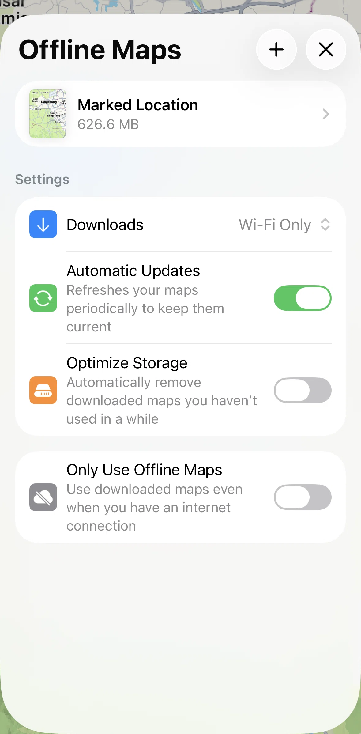 Apple Maps Screen screen in the Deleting offline maps flow
