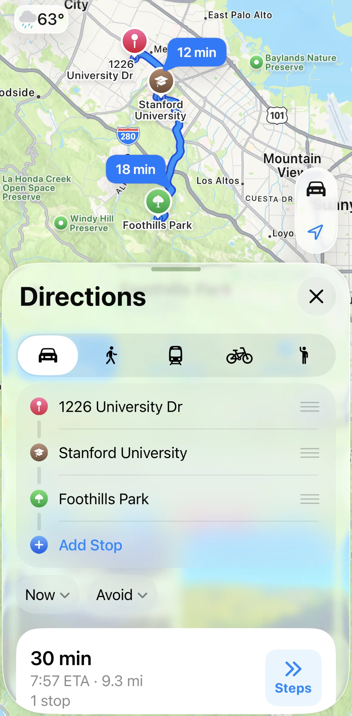 Apple Maps Screen screen in the Getting directions (public transport) flow
