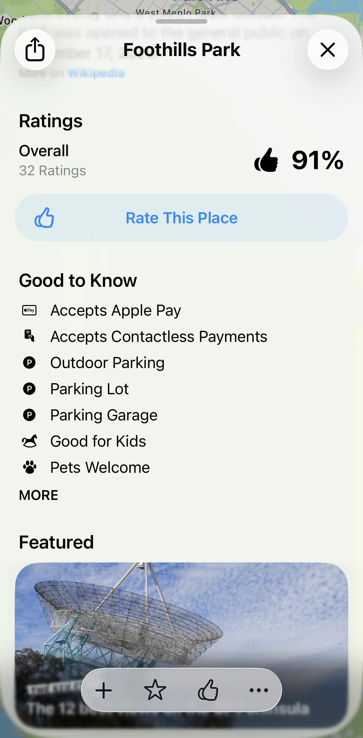 Apple Maps Screen screen in the Rating a place flow