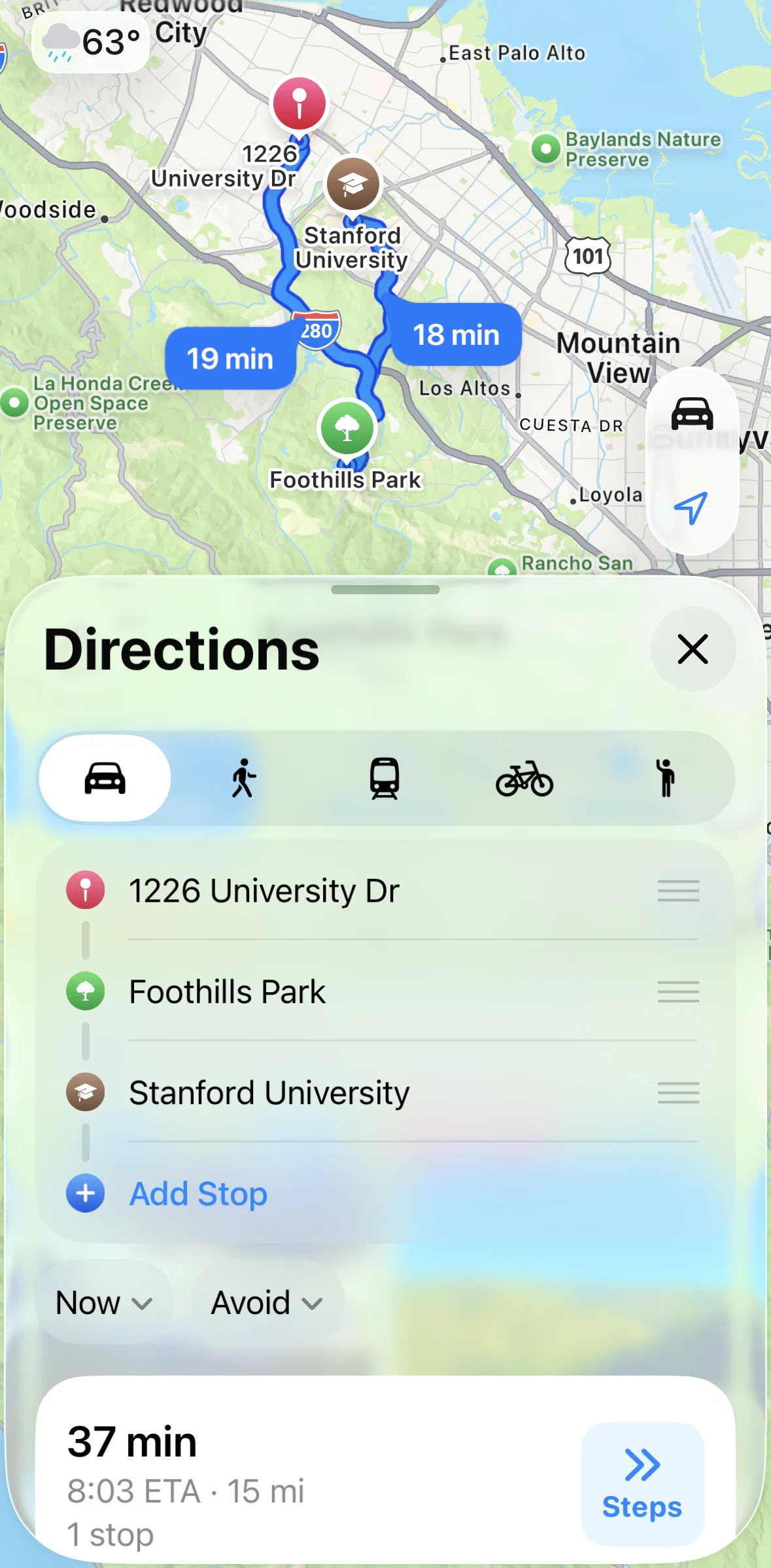 Apple Maps Screen screen in the Reordering stop flow