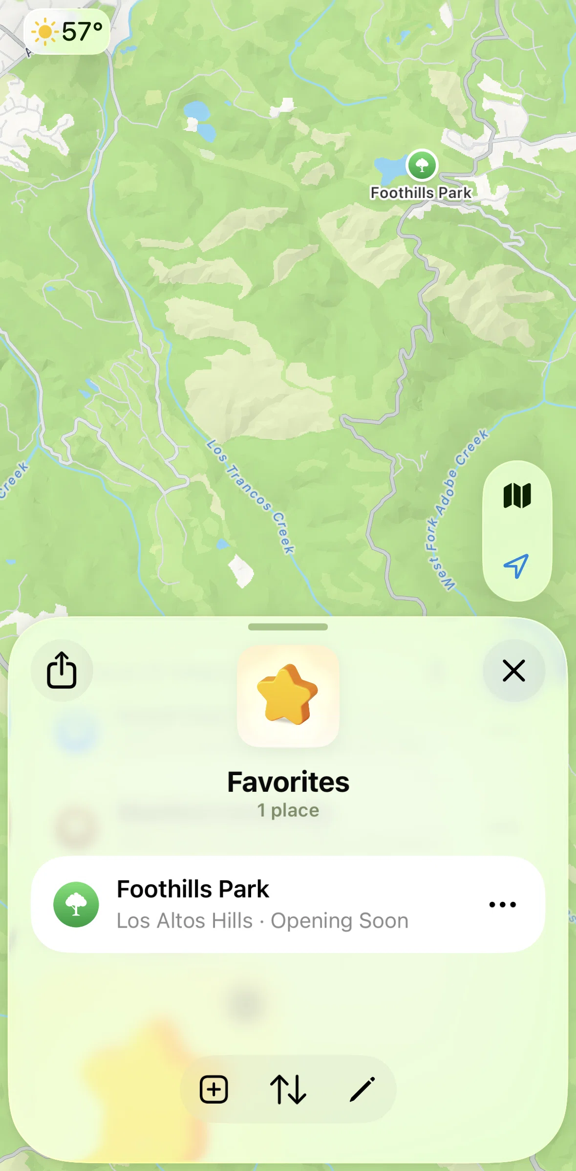 Apple Maps Screen screen in the Saving places to my guides flow