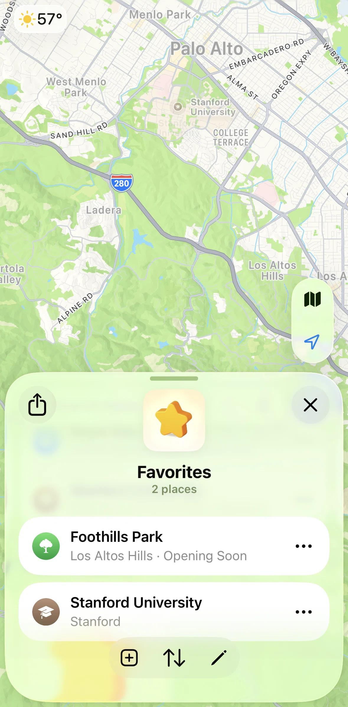 Apple Maps Screen screen in the Sorting favorites flow