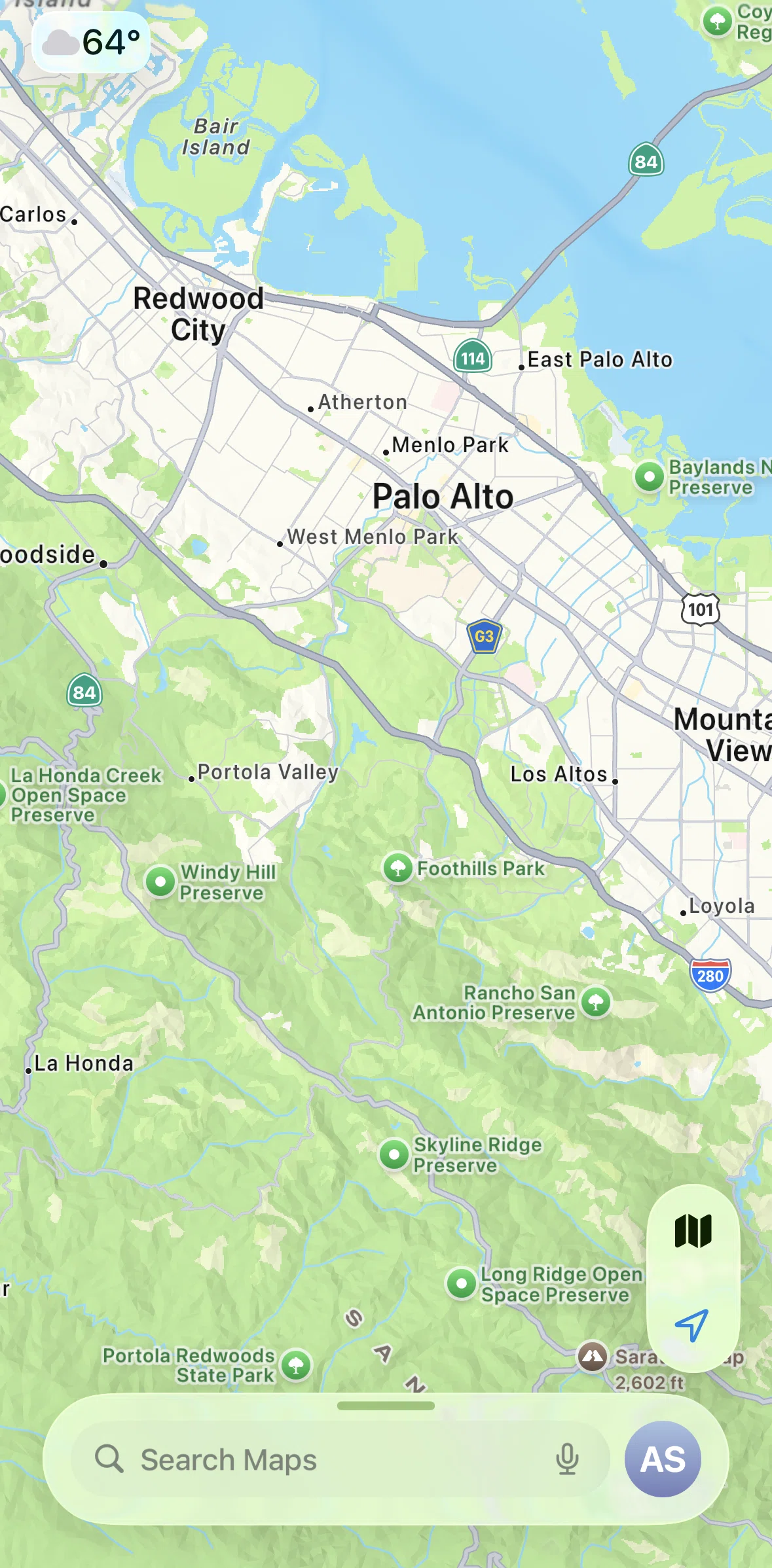 Apple Maps Screen screen in the Switching map view flow