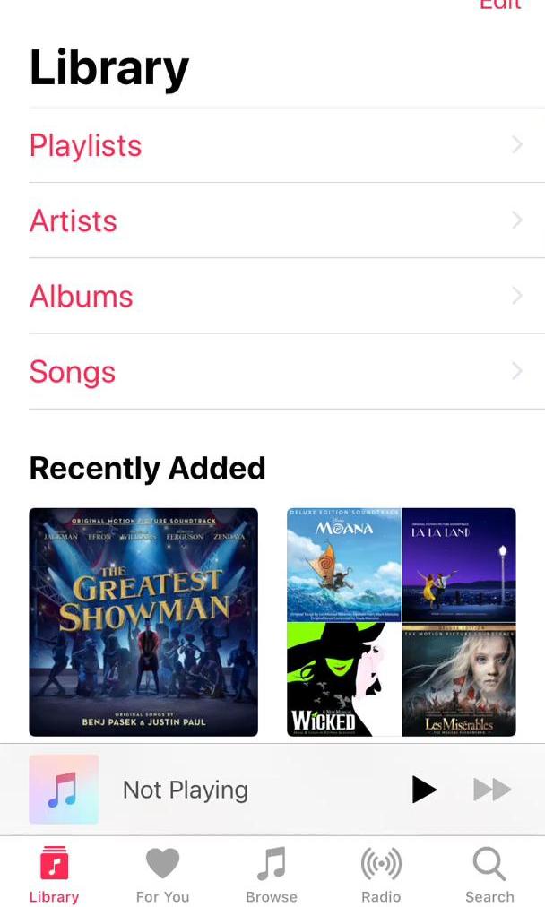 Apple Music Library screen in the Creating A Playlist flow