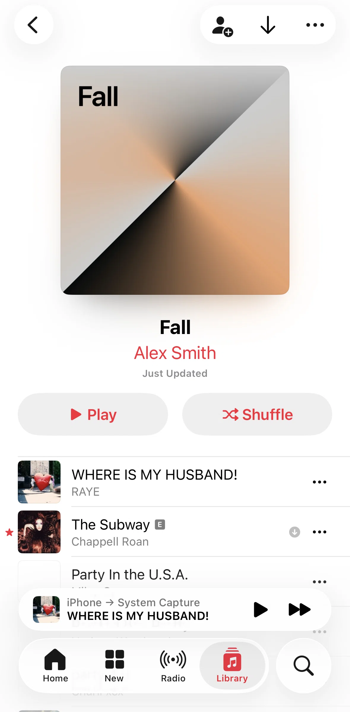 Apple Music Screen screen in the Downloading a playlist flow