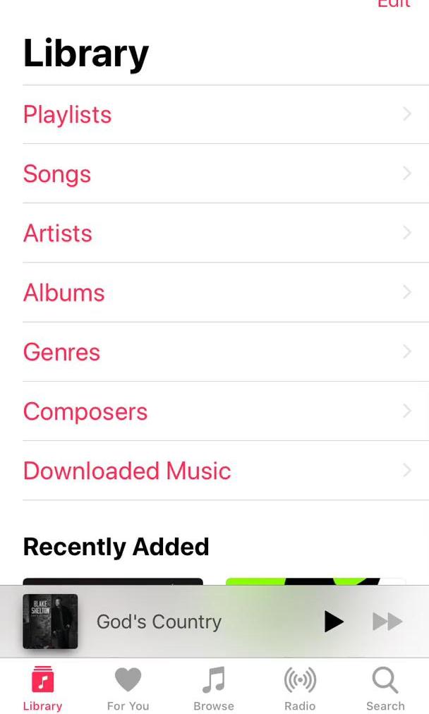 Apple Music Library screen in the General Browsing flow