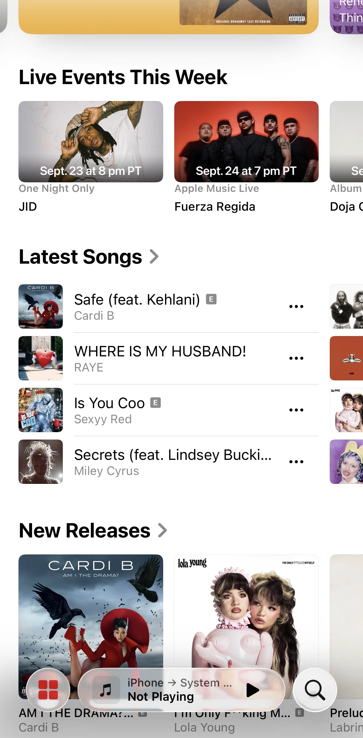 Apple Music Screen screen in the Latest songs flow