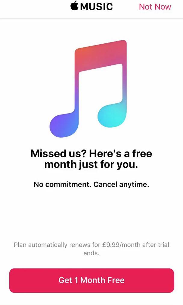 Apple Music Start trial screen in the Onboarding flow