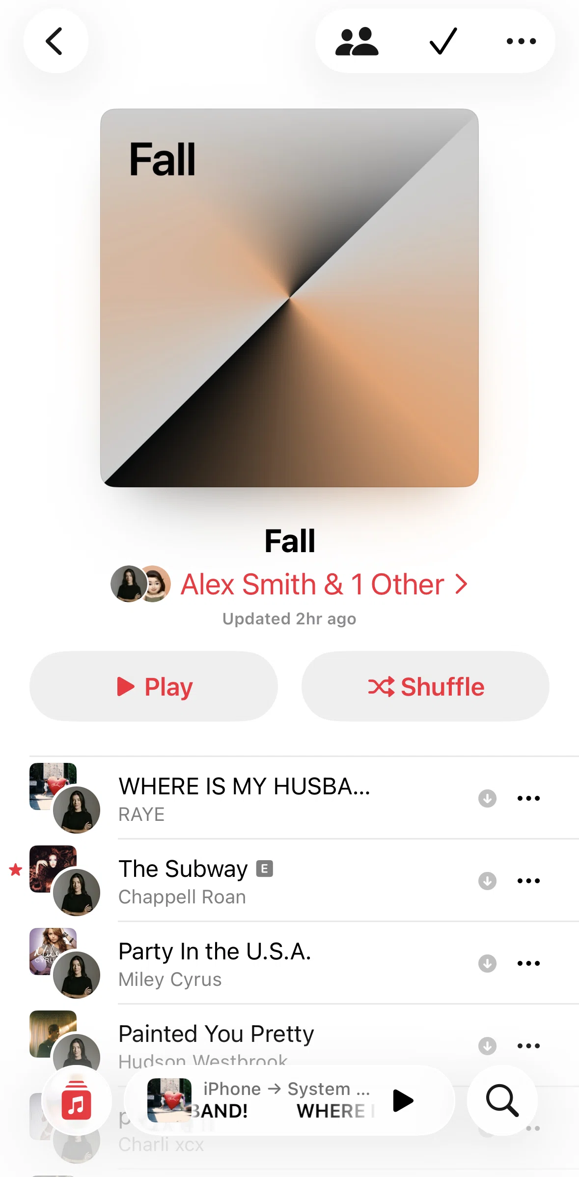 Apple Music Screen screen in the Playing a collaboration playlist flow